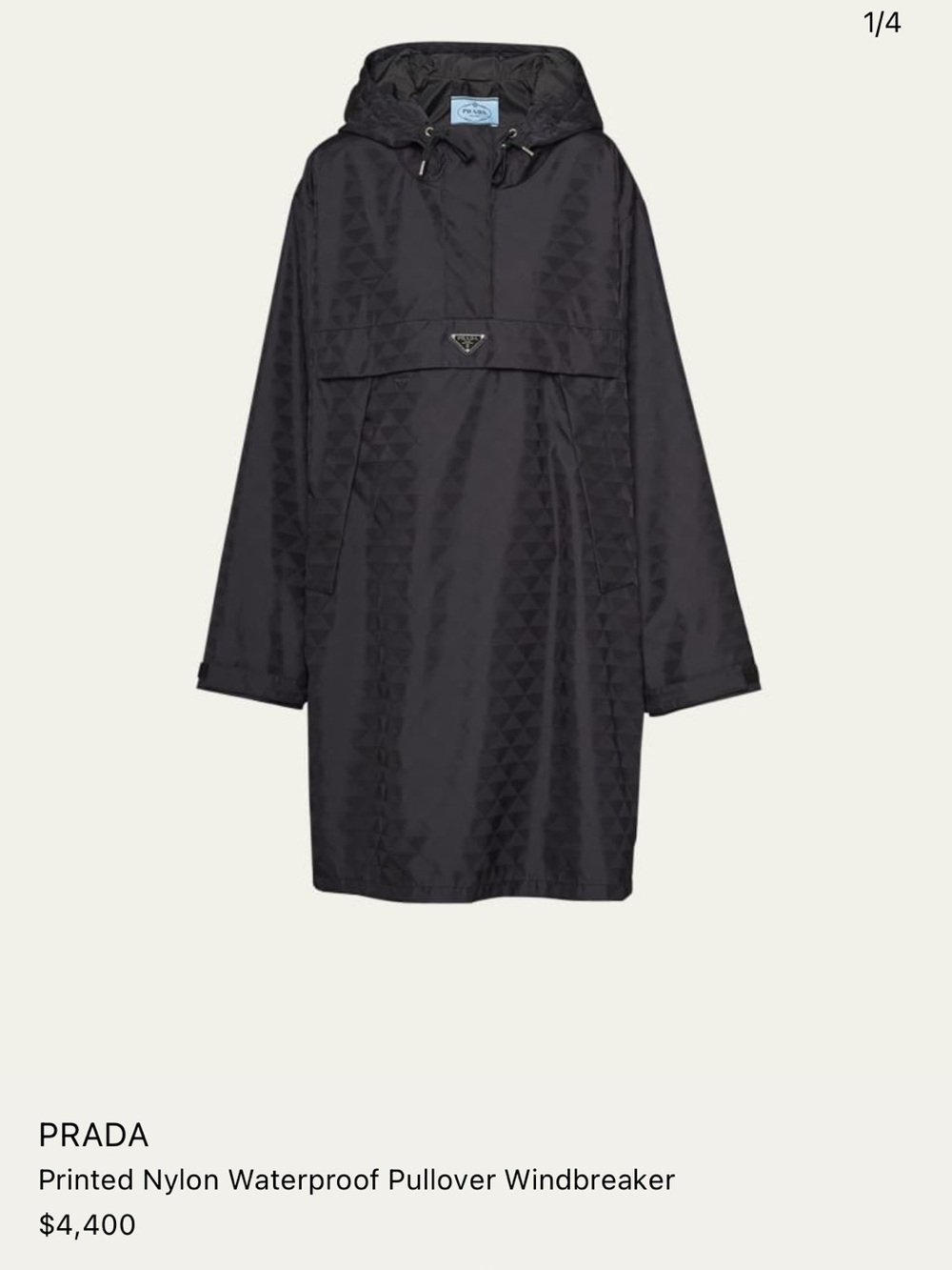 Prada Black Printed Nylon Hooded Pullover